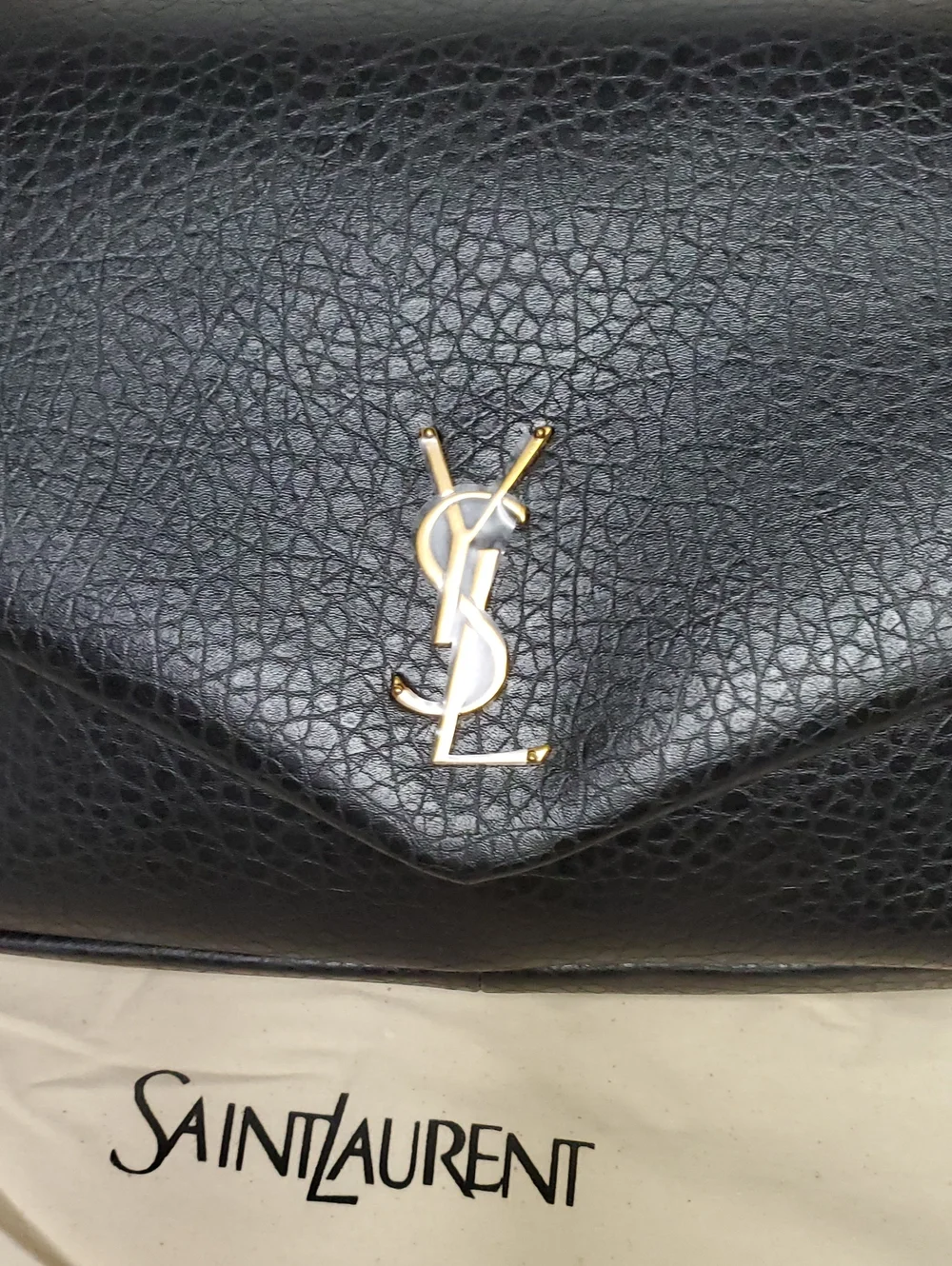 Ysl Jumbo Size Black Canvas Textured  Shoulder Bag with Gold Hardware